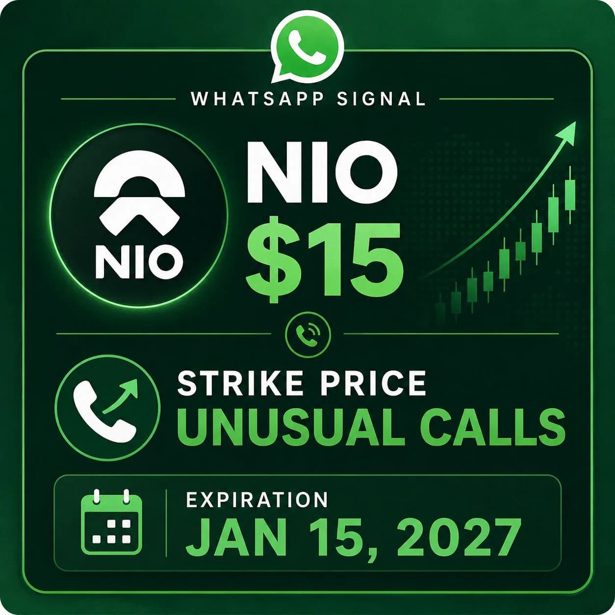 NIO $15 strike price unusual calls, Jan 15 2027 expiration.